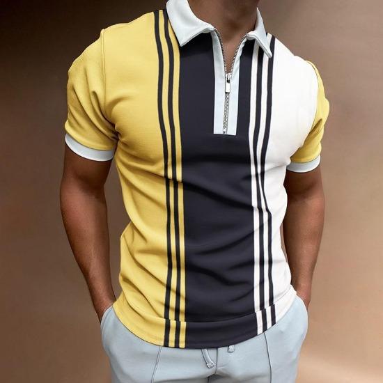 Men'S Polo Shirt Men'S Casual Short Sleeve Lapel T-Shirt 3D Printed Short Sleeve Zipper Polo