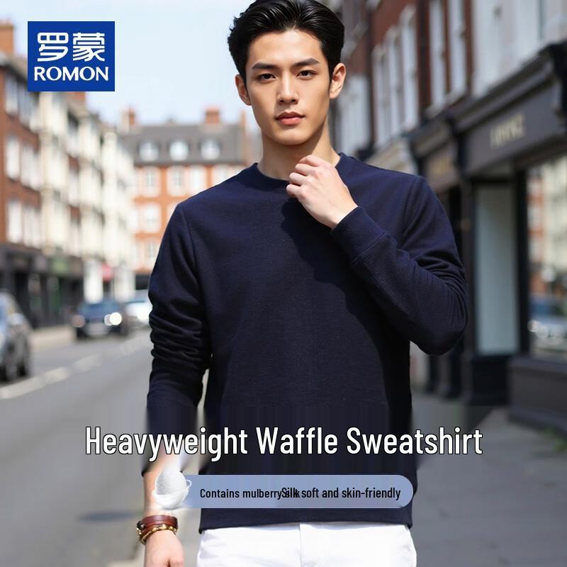 ROMON Men's Waffle Knit Silk Blend Pullover Sweatshirt