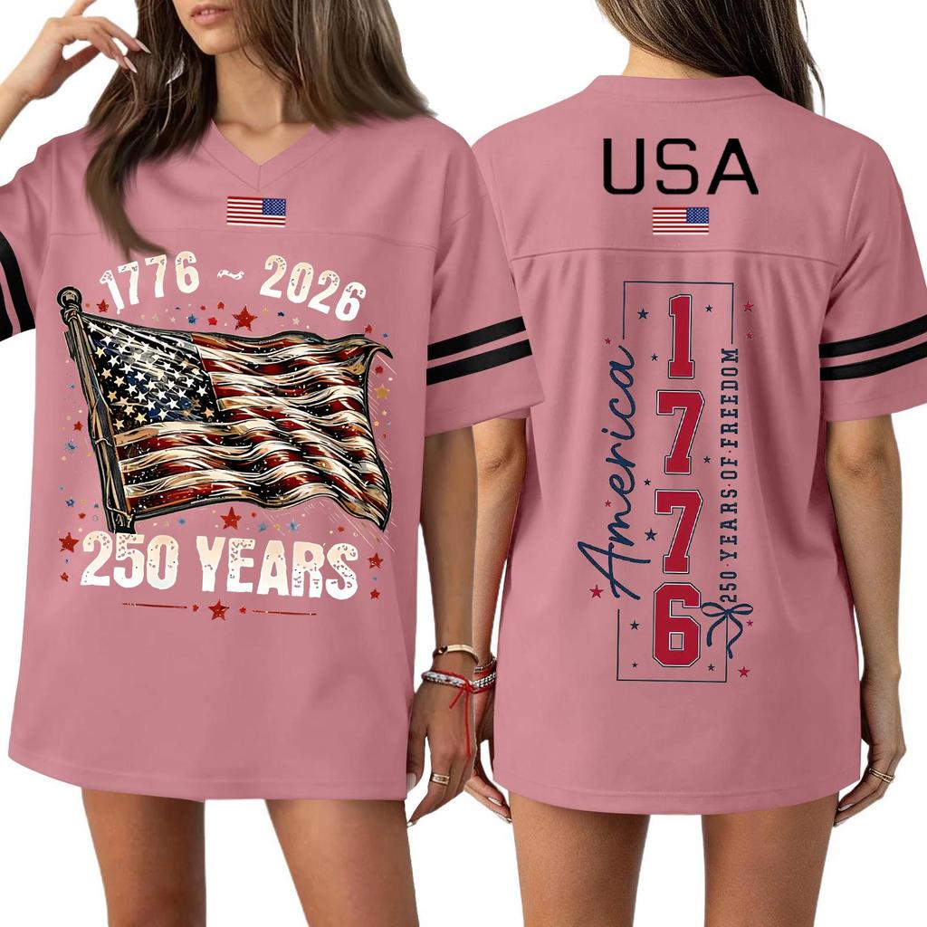 Women's Casual Fashion V-Neck Sports Independence Day Print Short Sleeve Sports T-Shirt Top