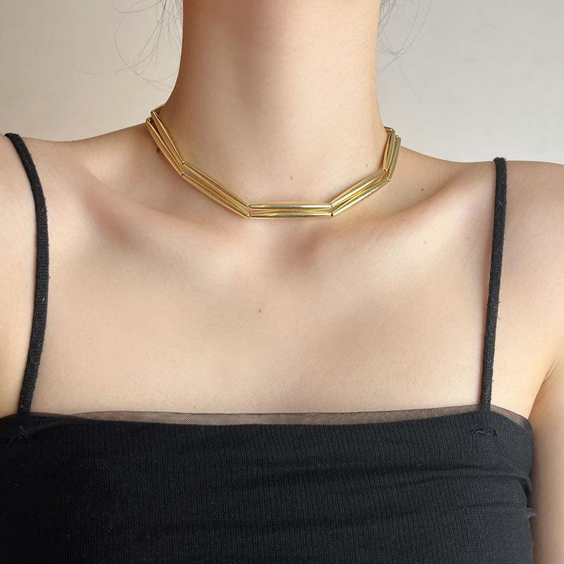 Simple Cold Wind Metal Tube Splicing Necklace Fashion Niche Temperament Collarbone Chain Personality Light Luxury High-end Jewelry