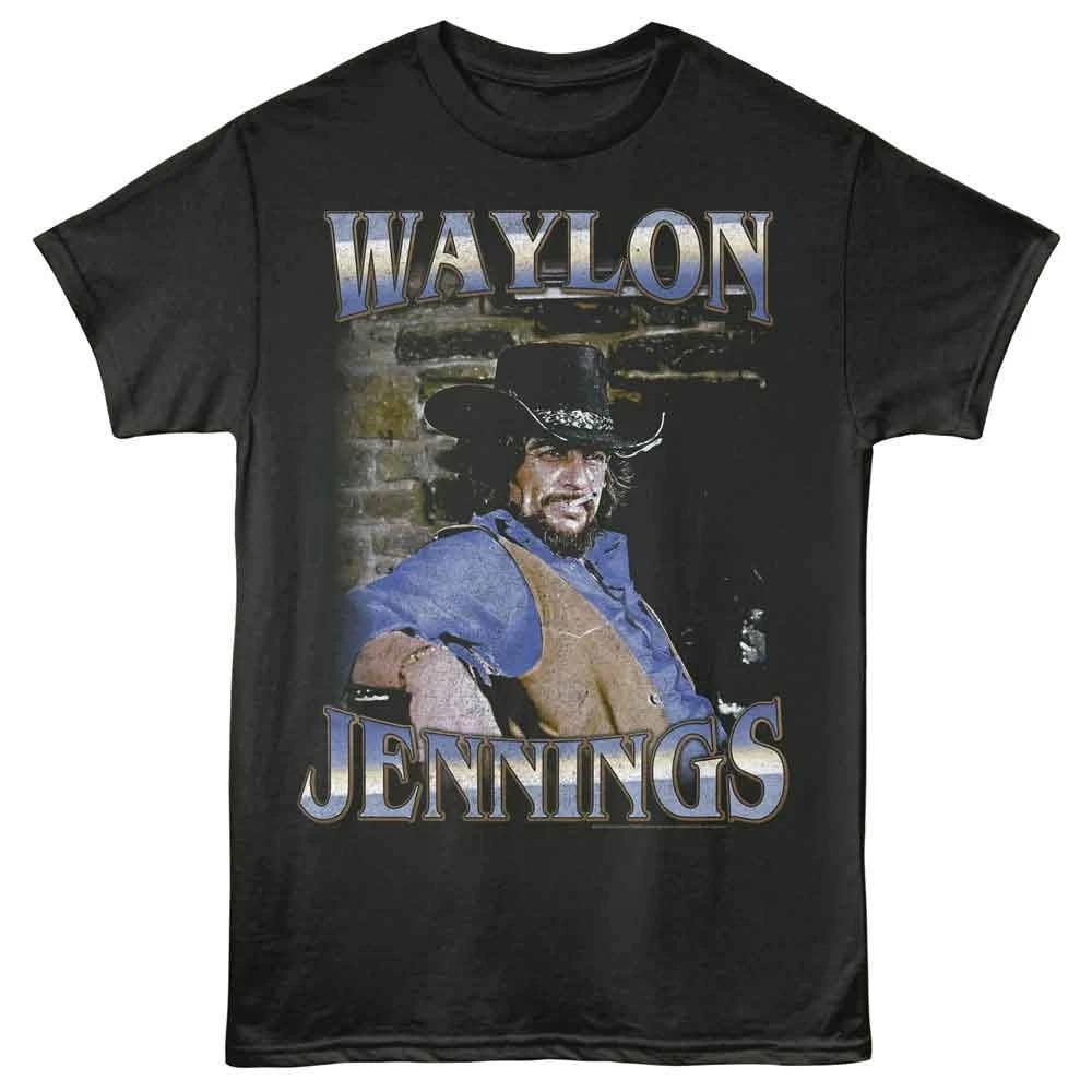 Waylon Jennings - Faded Brick - Officially Licensed - Gray Solid Front Print Adu 150