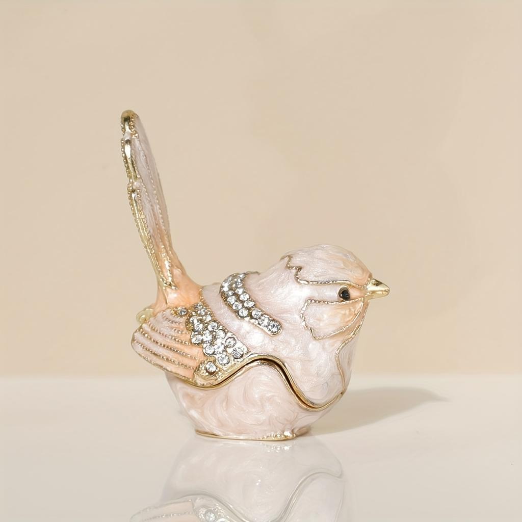 Mini Bird Trinket Box Metal Enameled Animal Figurines Collectable Wedding Jewelry Ring Holder Organizer Home Decor Delicate Gift