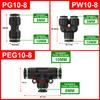 Componentes Pneumáticos - Conector Rápido para Tubo de Gás - Preto PG/PW/PEG8-6/10-6 Tee Acoplamento para Tubo de Gás em T