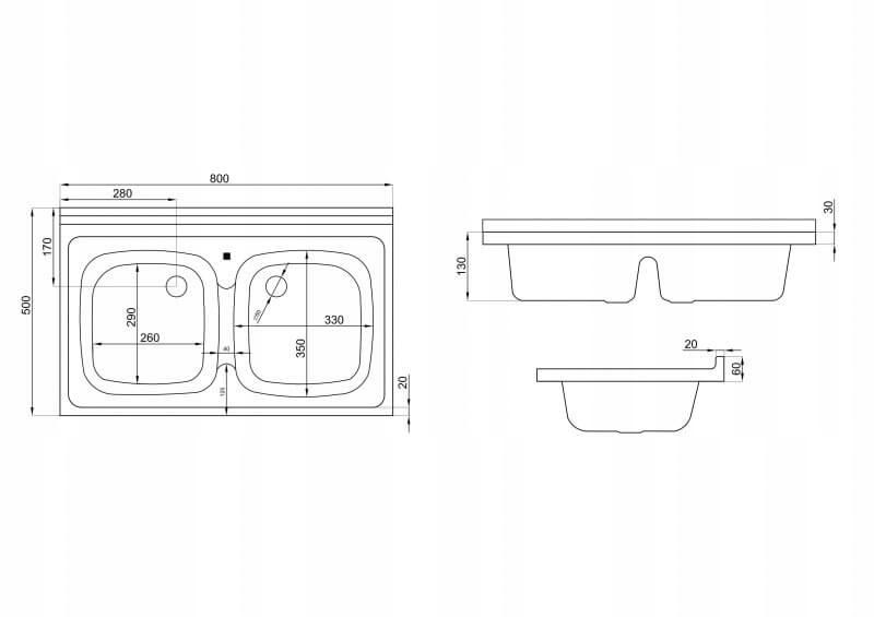 ZJ-50 white sink, 80x50, single-bowl, Polimat acrylic
