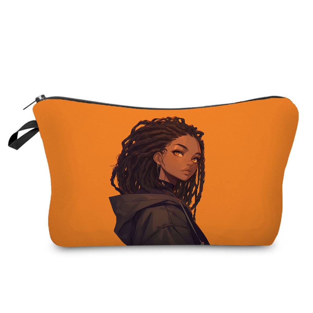 Women Dirty Braided Black Girl Print Cosmetic Bag Toiletries Organize Travel Storage Case 6848