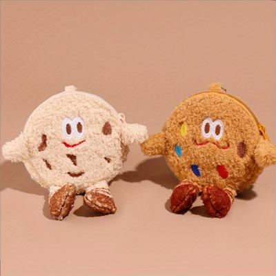 1pc Plush Cookie Coin Purse Unique Creative Cartoon Cookie Design Keychain Earbud Case Cute Cookie Shaped Storage Pouch