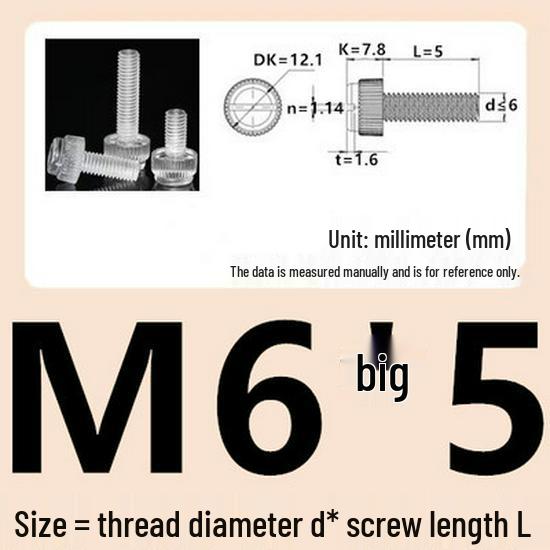 M3-M8 Hand-Tightened Transparent Acrylic Knurled Screw 