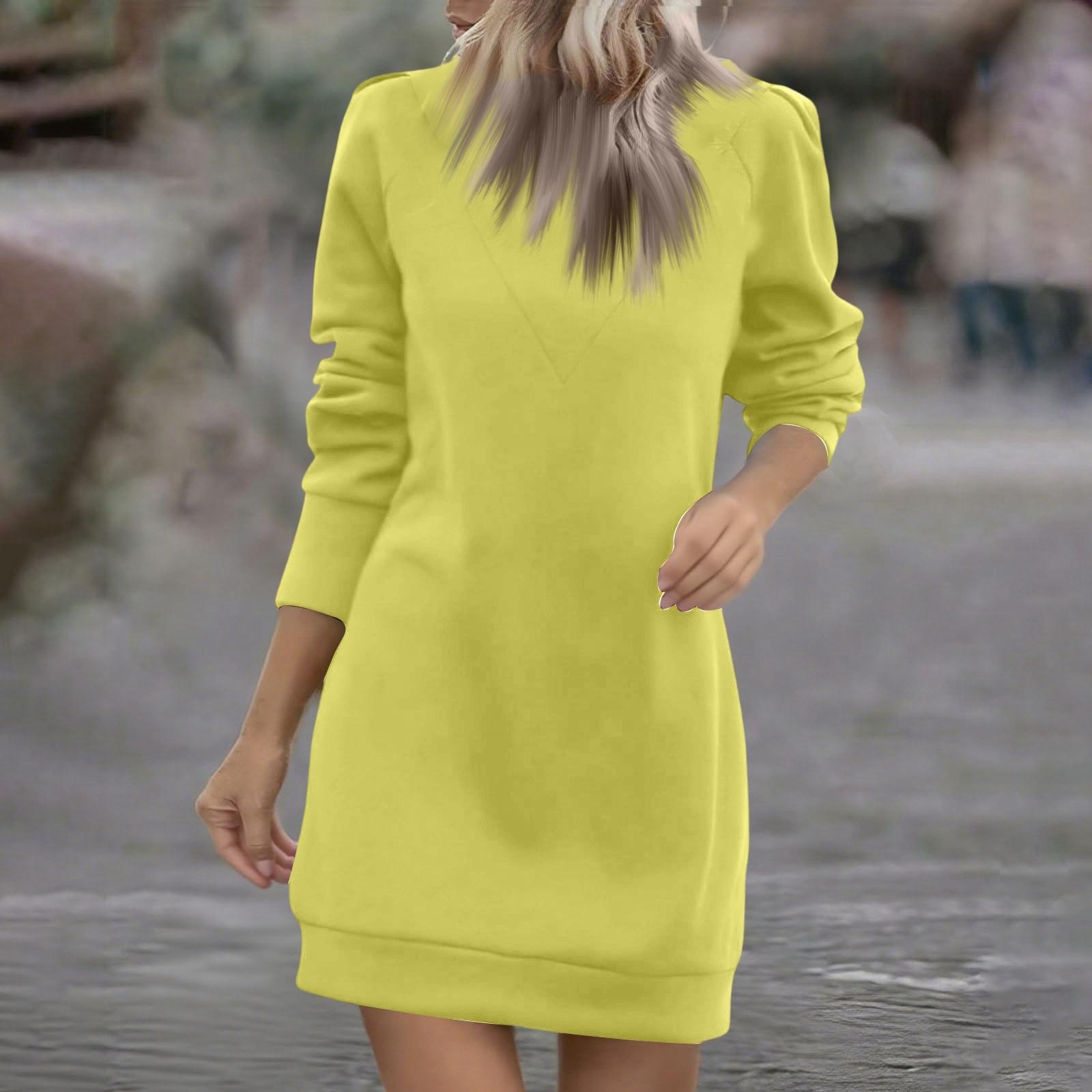 

Женское повседневное платье с флисовой подкладкой, круглым вырезом, длинными рукавами и однотонной расцветкой L жёлтый