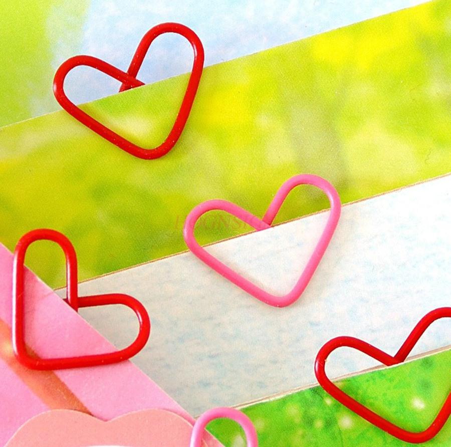 100pcs Pink colored peach heart bookmark DIY handmade heart-shaped paper clip paperclip information buckle