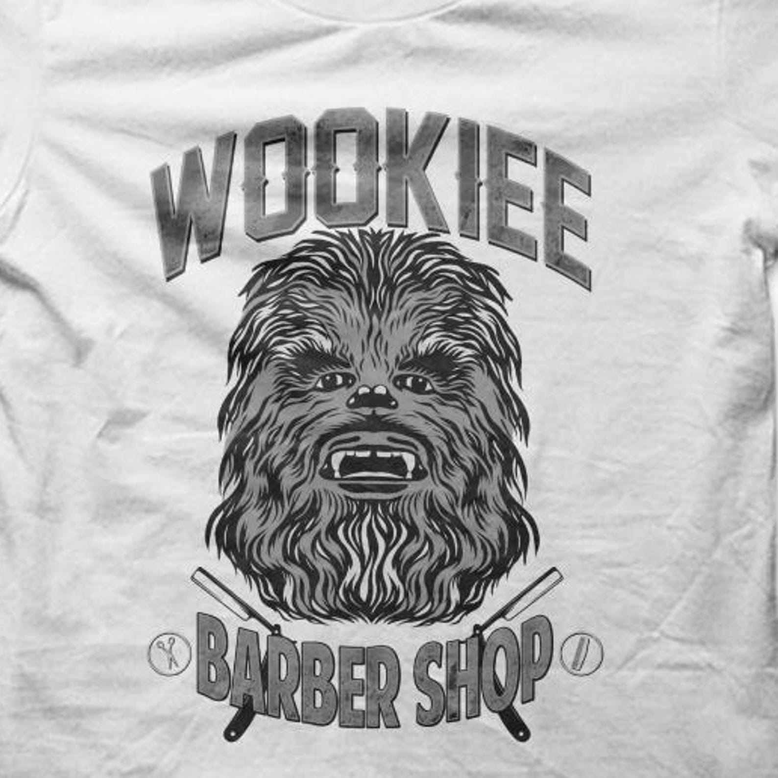 Wookiee Barber Shop T Shirt | Funny Star Wars Parody Tee | Chewbacca Beard Humor Shirt | Sci Fi Geek Gift 3XL