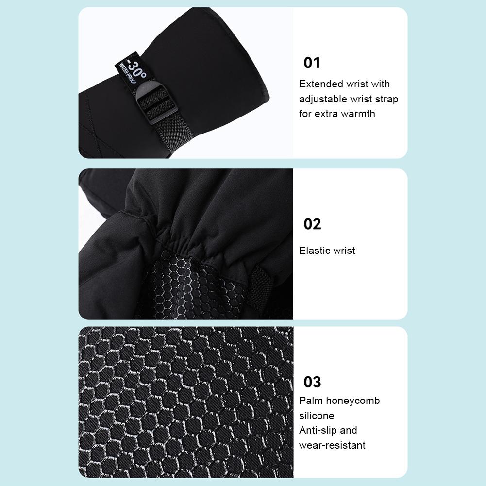 Ski Mittens Waterproof Snow Gloves Thermal for Men Women Windproof Lining Adjustable Wrist Strap Snowboarding Winter Gear
