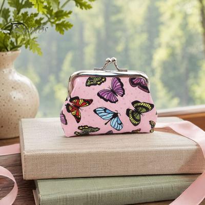 Durable PU Leather Wallet Women Small Coin Purse, Vintage Change Butterfly Fashion Ladies Hand Pouch Kiss Lock Pouch, Pocket-Sized, Mini Purse