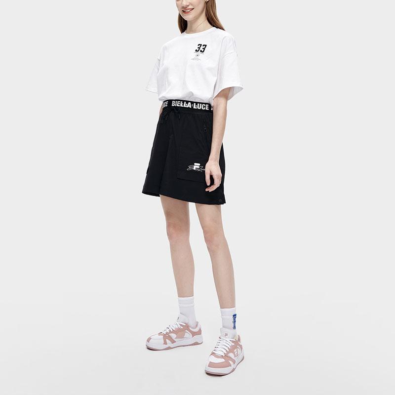 Fila Fusion Solid Color Drawstring Loose Shorts Women Shorts Deep-Black T11W325806F-BK