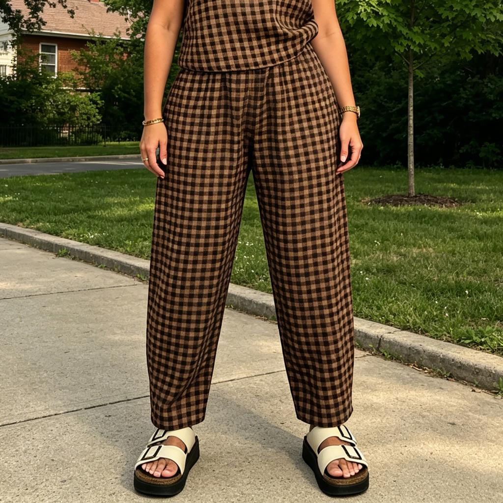 Loose Fit Sleeveless Top and Wide Leg Pants Set Plaid Pattern Casual Two Piece Outfit for Women Comfortable Daily Wear