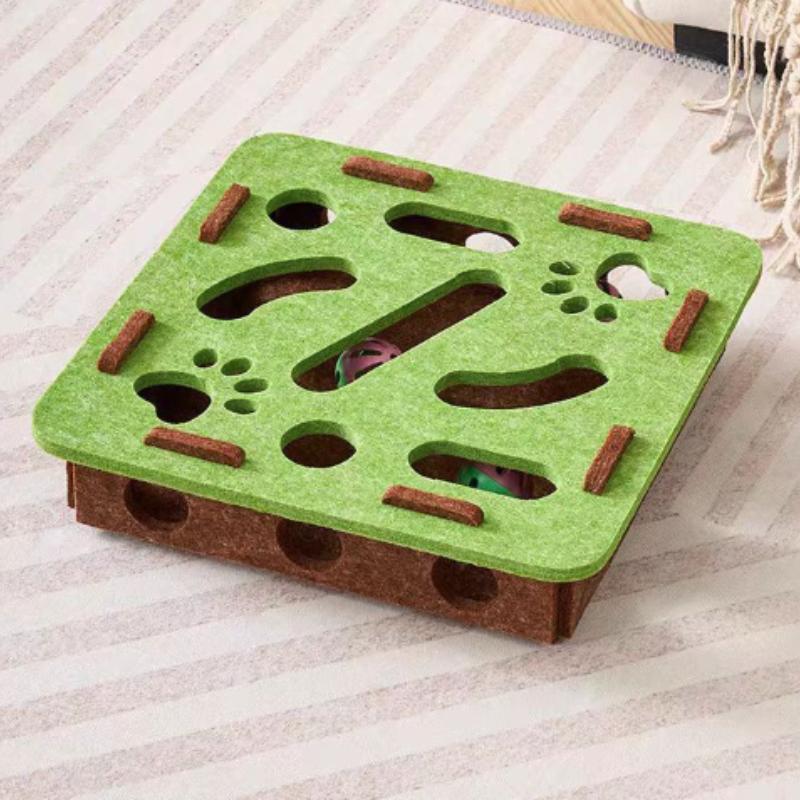 Pet Cat Puzzle Maze Holes Toys Felt Box With Bell Ball Kitten Playing Toys Interactive Funny Cat Supplies
