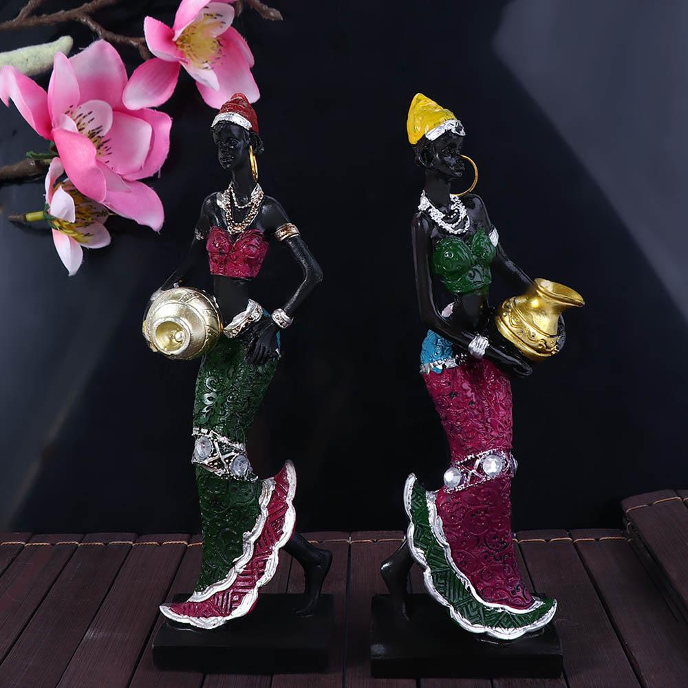 Ethnic Customs Home Decoration Resin Crafts African Statue Desktop Ornament Tribal Lady Figurines