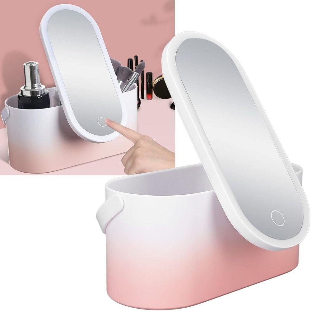 Touch Control Makeup Organizer Box Adjustable Angle Vanity Mirror LED Makeup Mirror  Bathroom