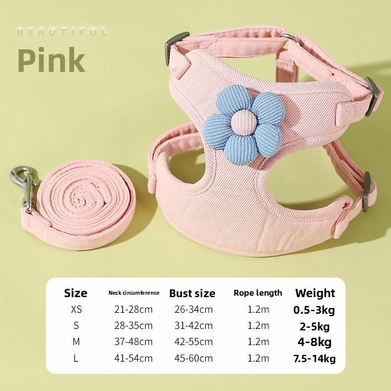 Pet Collar Harness Small Dog Cat Cotton With Flower Pattern For Outdoor Activities