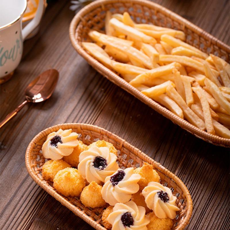 Eco-Friendly Hand-Woven Snack Basket Ins Fruit Snack Bread Collection Basket Home Desktop Decoration Rattan Woven Storage Tray