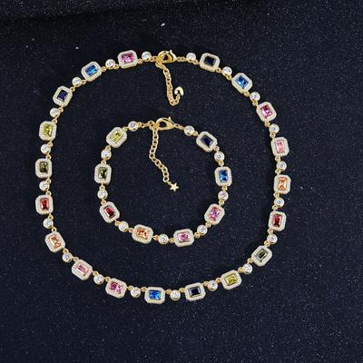 Exquisite Luxury Diamond Set Geometric Adjustable Colored Gemstone Bracelet Necklace I Dopamine Necklace