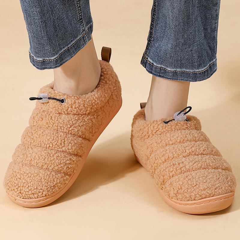 Fashion Indoor Warm House Plush Slippers Women 2025 Winter Faux Fur Flat Heel Cotton Shoes Woman Slip On Non Slip Cotton Slides Female