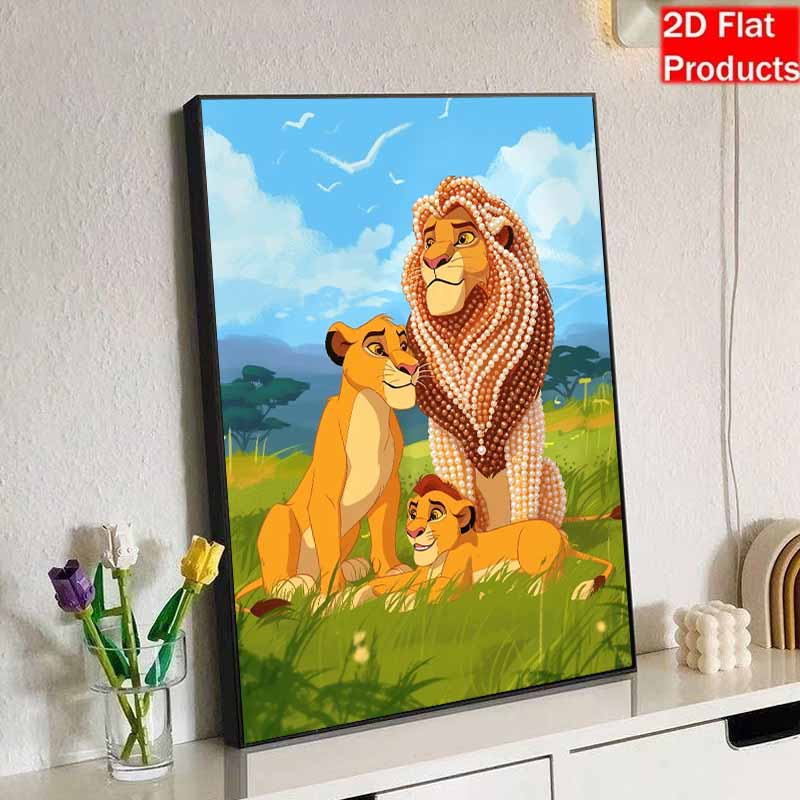 Disney DIY Pearl Painting Simba Family of Three Warmth Decorative Paintings Creative Ornaments Friends Gifts Desktop Furnishings Home Decoration