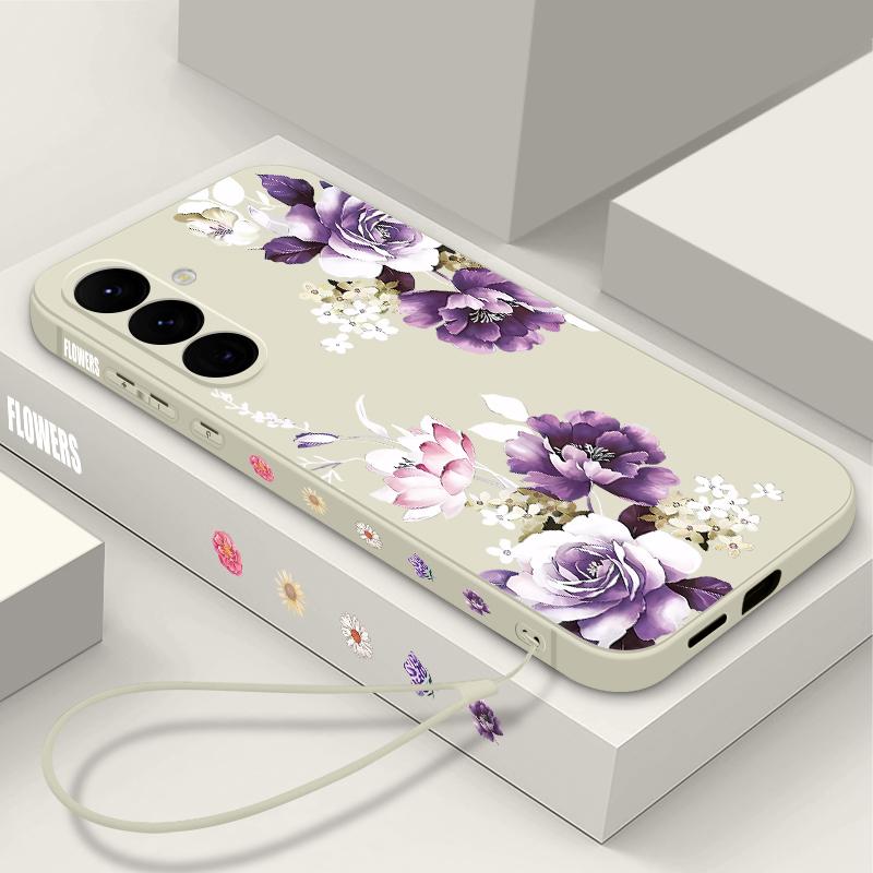 S25 Ultra Case Purple Peony Flower Cover For Samsung Galaxy S24 S22 Ultra S23 Plus S21 FE A54 A15 A35 A55 A16 A36 A56 5G Capa