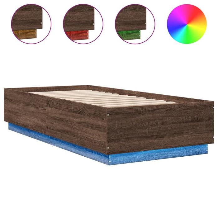 VidaXL Bed Frames with LED Lights, Single Bed with Slatted Base, Adult Bedroom Bed, Modern, Brown Oak 90x200 3209638