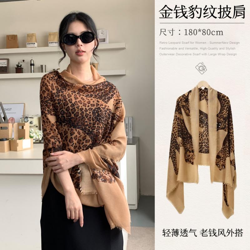 Vintage Leopard Print Scarf Women S Luxury Shawl For Spring Autumn