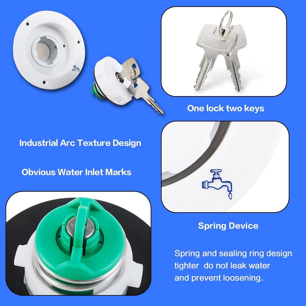 Wohnmobil Frischwasser-Einfüllstutzen Ersatzklappe Schwerkraft-Wasserbefüllkappe mit 2 Schlüsseln für Wohnmobil-Tanks Wohnwagen Wohnmobil Anhänger Wohnmobile Teile (Weiß)