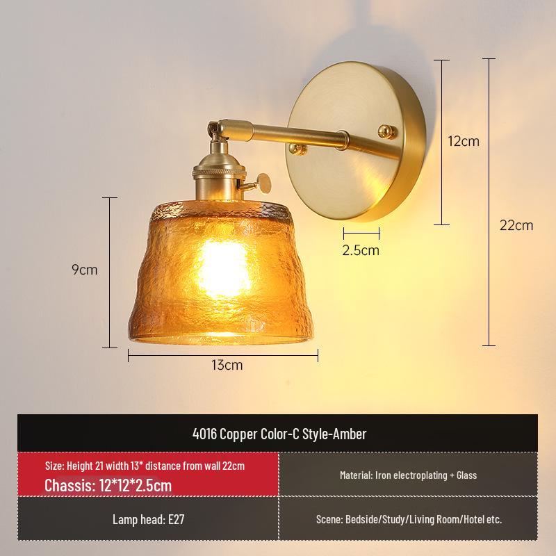 Nordic Amber Glass Wall Lamp - Green Retro Style for Restaurant, Coffee Shop, or Bedside