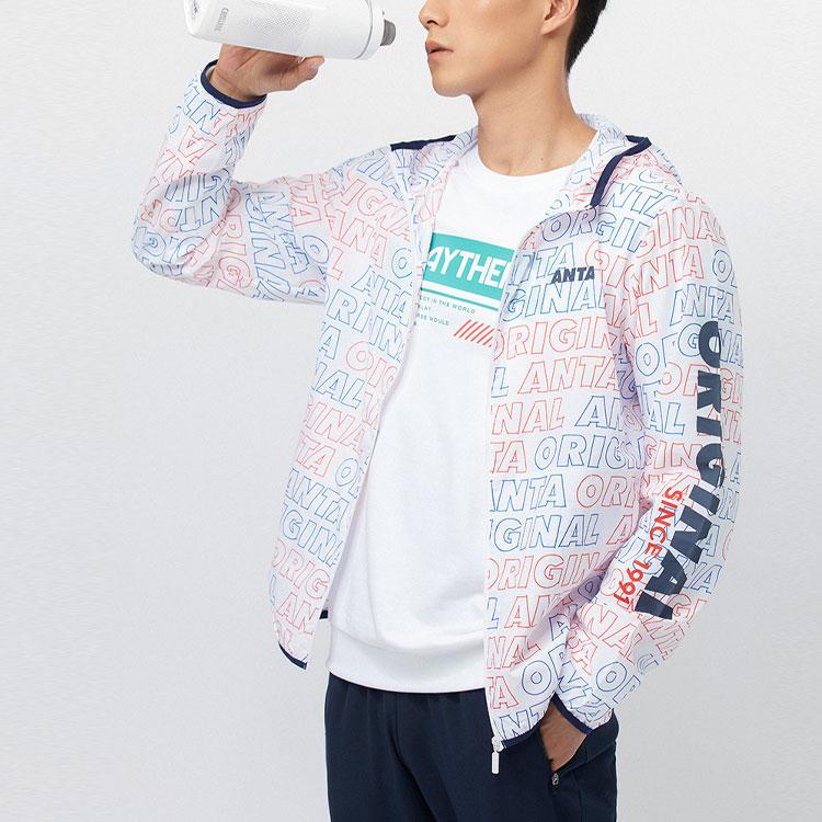 Anta Full Print Casual Sports Hooded Jacket Men Jackets Magnolia-White 152028611-1