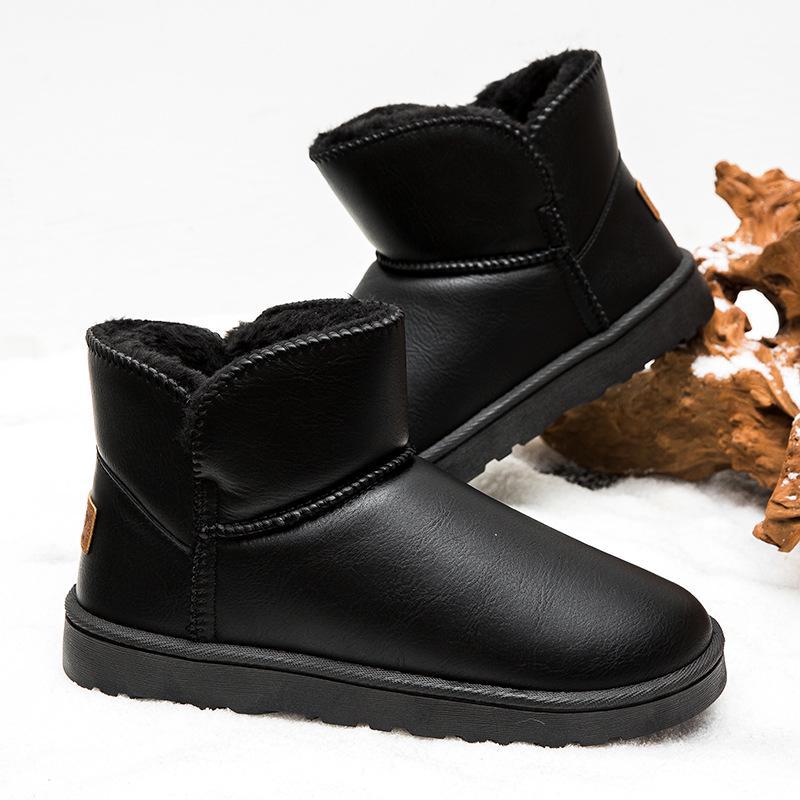 Men's Classic Leather Snow Boots - Thick Velvet, Cold-Proof, Waterproof, Short Winter Cotton Shoes