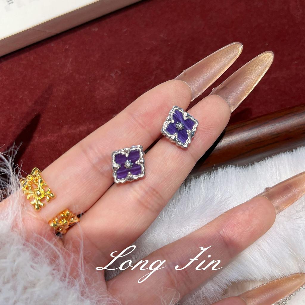 French Retro High-End Purple Dragon Crystal Turquoise Bracelet, Necklace, Earrings, Court Style Four-Leaf Clover Set, Live Broadcast Special