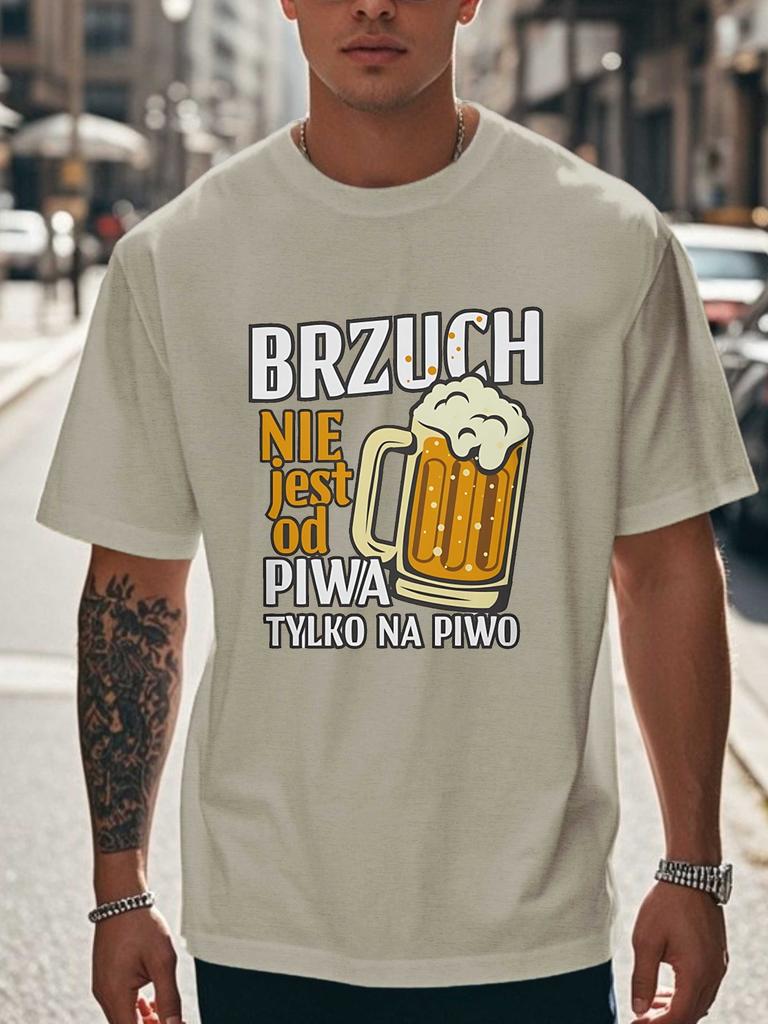 Unisex Loose Fit Cotton Short Sleeve Tee Polish Beer Mug Slogan Graphic Casual Bar Party Drinking Crew Neck Daily Streetwear Top