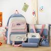 5 Pcs/Set Teen Schoolbag for Girls Boys Large Capacity Student Backpack with Keychain