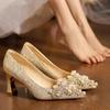 Large size sequined pearl applique stiletto high heels wedding shoes banquet dress comfortable and high-end women's shoes