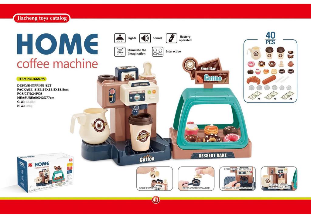 Children's Toy Coffee Machine with Sound, Light, Water Dispensing & Candy Dessert Cash Register