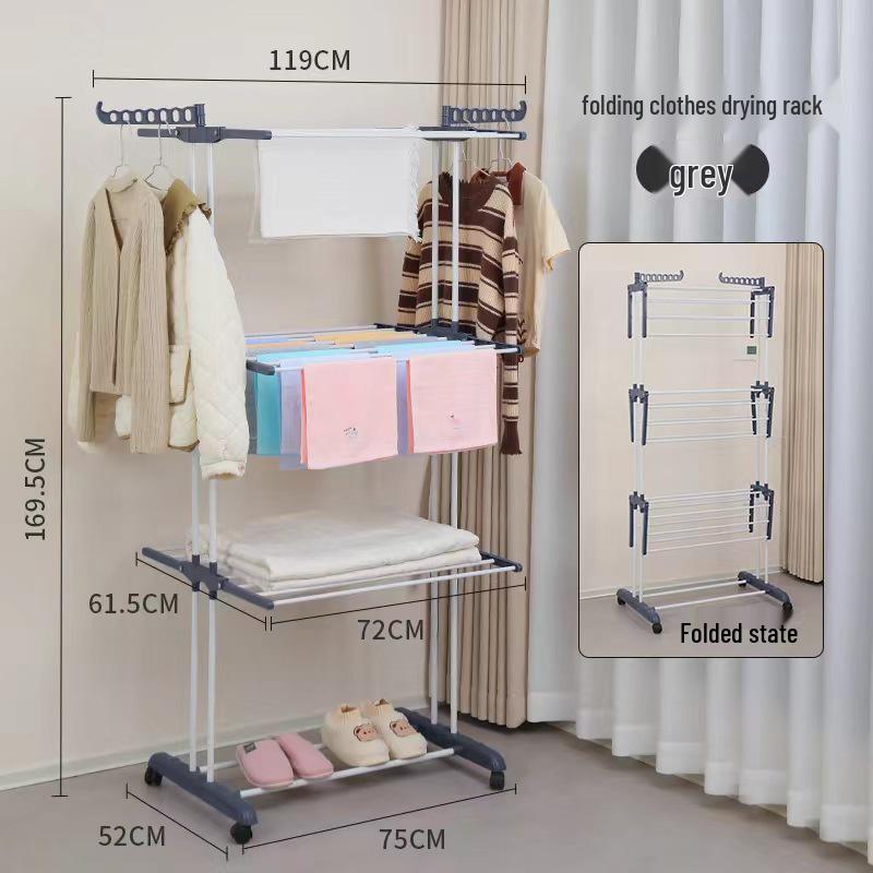Folding Towel Rack with Retractable Double Rod for Balcony and Floor Drying