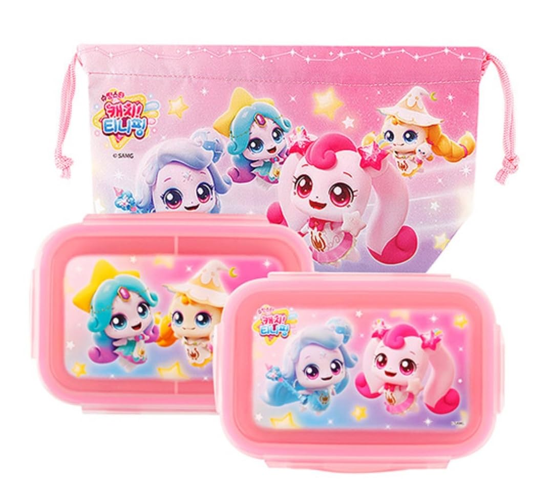 

Набор ланч-боксов Tinipin с плотной герметичной затяжкой и отсеком для хранения, 3 предмета, герметичный, сумка, мешочек, розовый, детский сад, поездка, Хачупин, розовый