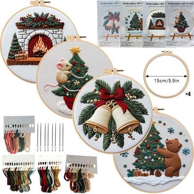 1 conjunto Kit de Bordado de Natal, Kit de Material com Tema de Animais com Instruções de Ponto em Inglês, Kit de Material para Artesanato de Bordado DIY