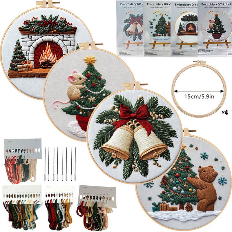 1set Christmas Embroidery Kit, Animal Theme Material Kit with English Stitch Instructions, DIY Embroidery Craft Material Kit