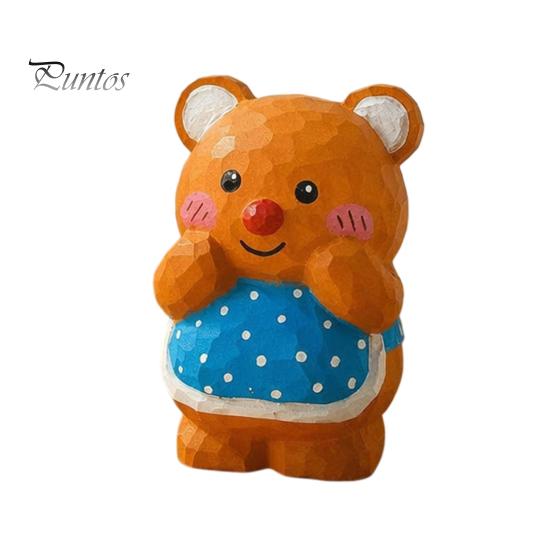 Hand Carved Basswood Bear Ornament Hand-Carved Ornament, Cute Apron Wood Decorative Figurine, Handcrafted Figure Statue for Desktop Shelf And