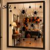 Halloween Decal Spider Static Window Cling, Black Silhouette Glass Wall Sticker, No Residue Self-Adhesive Outdoor Cling Spooky Decal, Decor