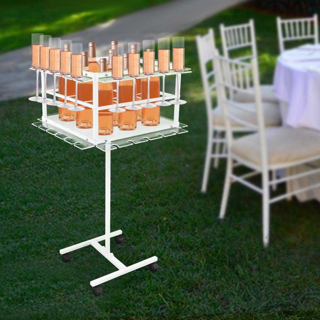 Champagne Display Stand, Party Glass Holder - 2-Tier Decorative Rack with Wheels, Holds Up to 44 lbs, Mobile Bar Cart Organizer