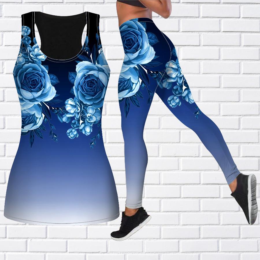 Lila Rosen-Druck-Yoga-Outfit für Damen, modische Workout-Leggings, Fitness, Sport, lässige Yoga-Hose