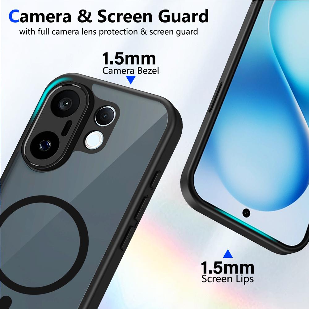 KEYSION Magnetic Phone Case for VIVO X200 FE Soft Silicone+PC Matte Translucent Black Shockproof Cover for VIVO X200 FE