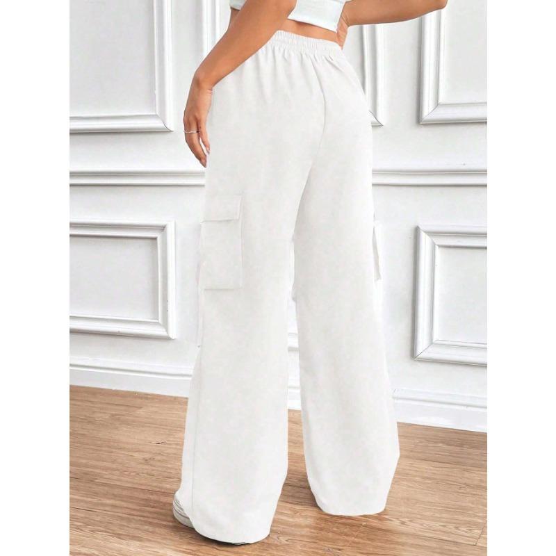 YYFS Pantalones y capris de cintura alta con estampado de color sólido informal a la moda para mujer