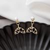 925 Hollow Fishtail Diamond-Encrusted Girl Earrings, One Pair Of Pearl Stud Earrings With Rear Hanging.