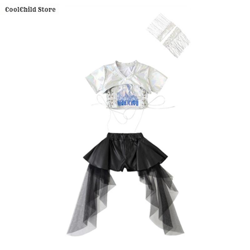 Girls K-pop Silver Shiny Crop Top